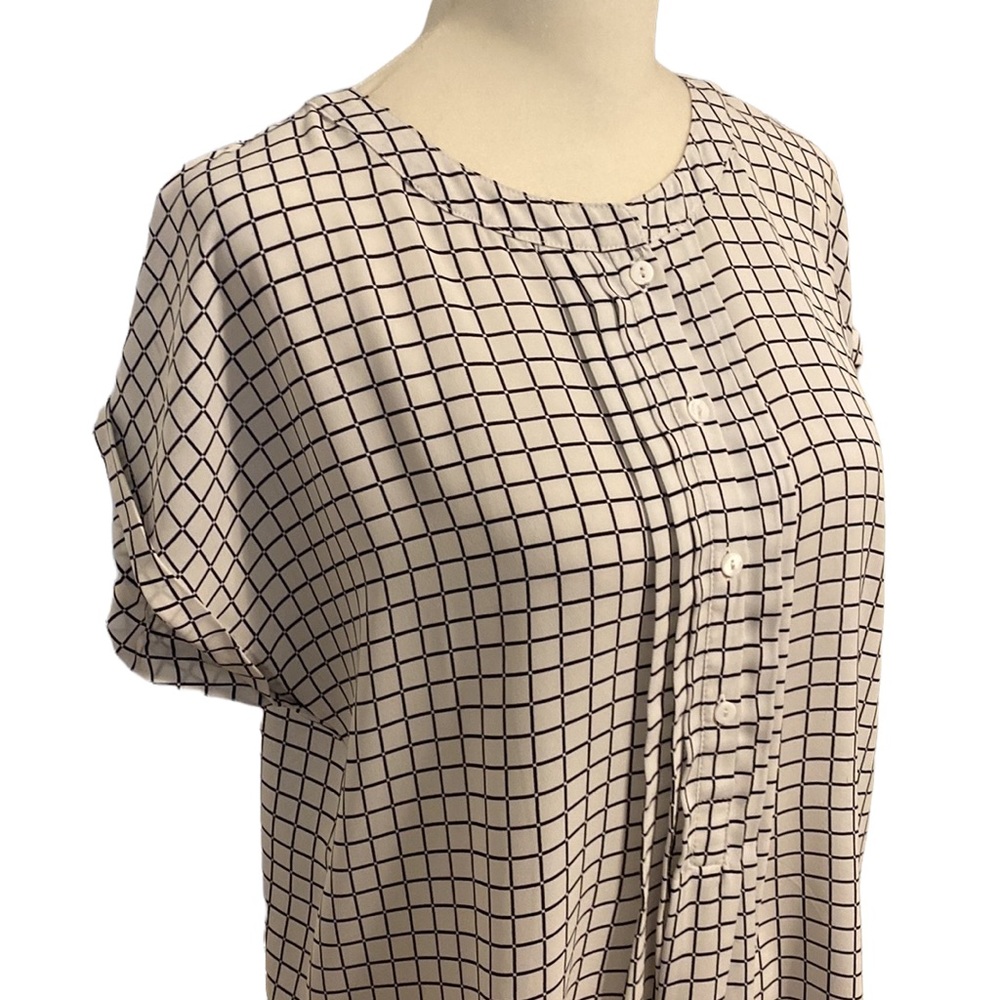 JOE FRESH sheer blouse white and black grid print